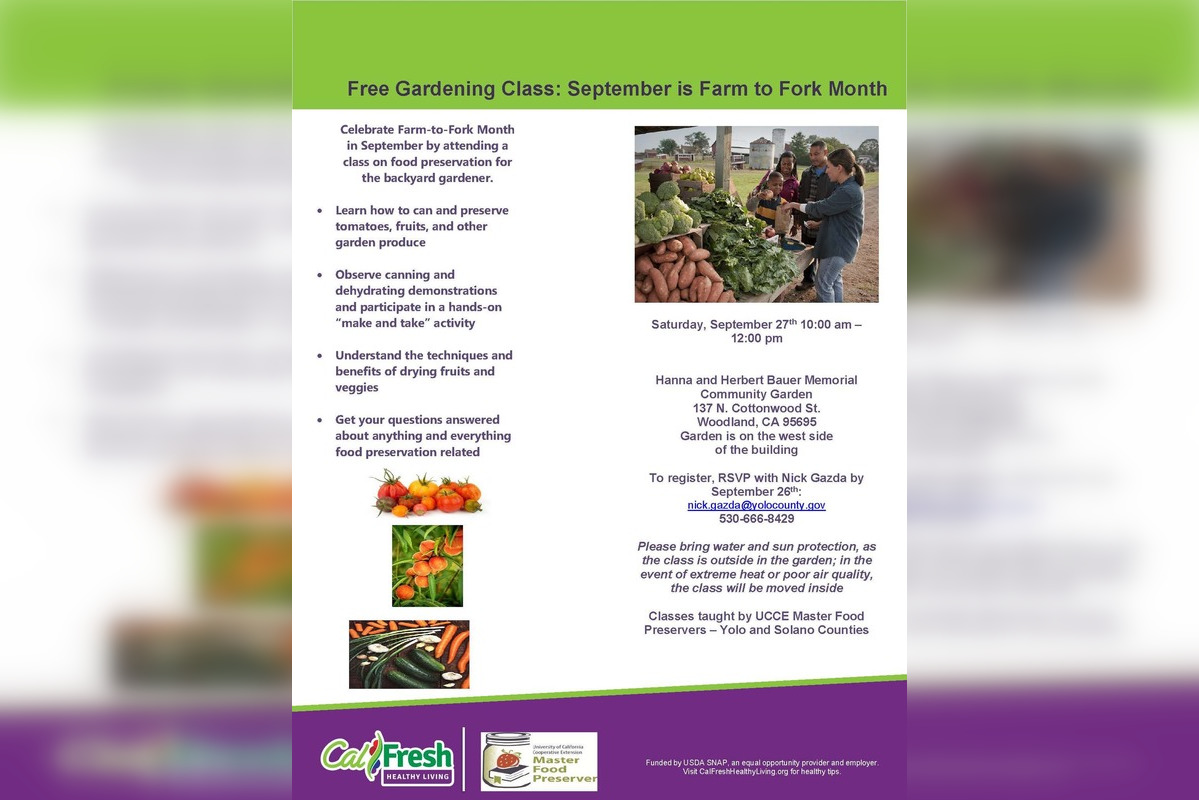 Yolo County Offers Free Food Preservation Class During Farm to Fork