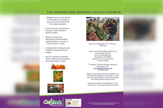 Yolo County Offers Free Food Preservation Class During Farm to Fork Month in Woodland