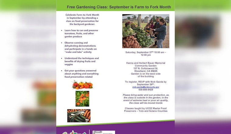 Yolo County Offers Free Food Preservation Class During Farm to Fork Month in Woodland