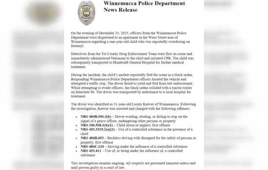 1-Year-Old Revived After Fentanyl Scare As Winnemucca Mom Crashes On I-80