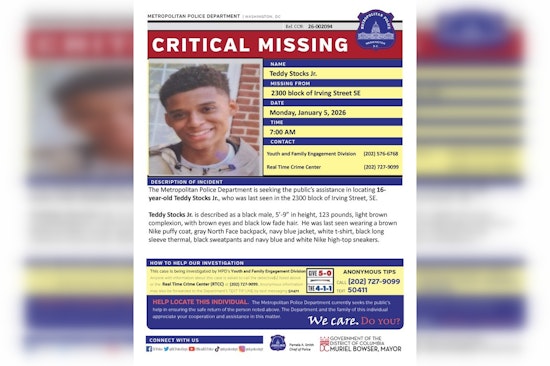 DC Police Seek Public's Help in Search for Missing Teenager Teddy Stocks Jr.