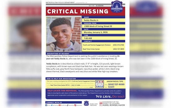 DC Police Seek Public's Help in Search for Missing Teenager Teddy Stocks Jr.