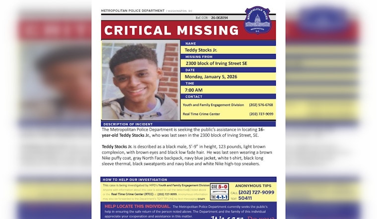 DC Police Seek Public's Help in Search for Missing Teenager Teddy Stocks Jr.