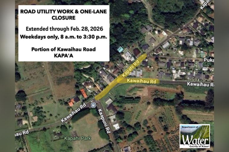 Kapaa's Kawaihau Road Construction Extended Through February 2026 with Weekday Closures and Parking Restrictions