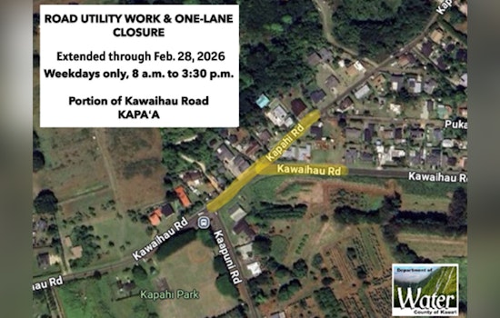 Kapaa's Kawaihau Road Construction Extended Through February 2026 with Weekday Closures and Parking Restrictions