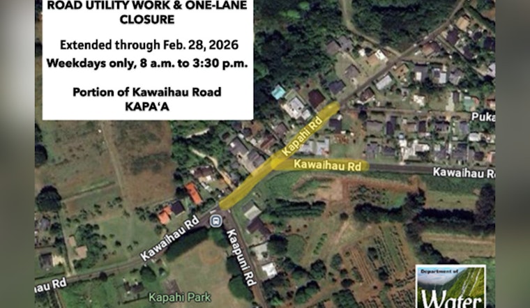Kapaa's Kawaihau Road Construction Extended Through February 2026 with Weekday Closures and Parking Restrictions