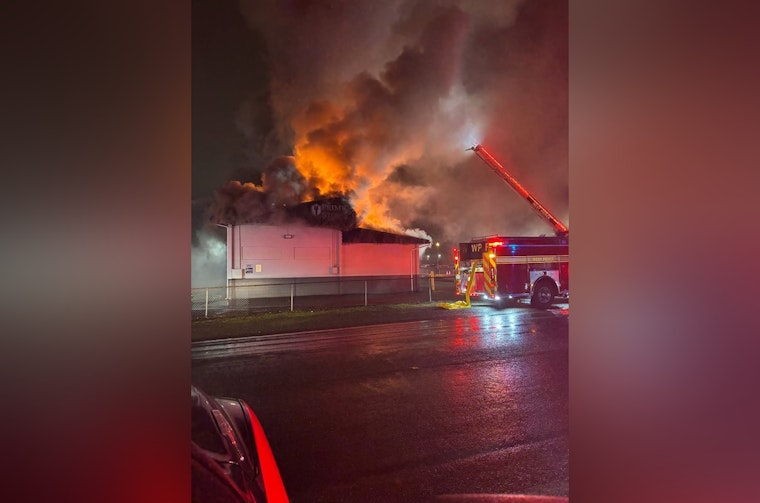 Blaze Engulfs University Place Storage Facility, Roads Closed as Firefighters Battle Inferno