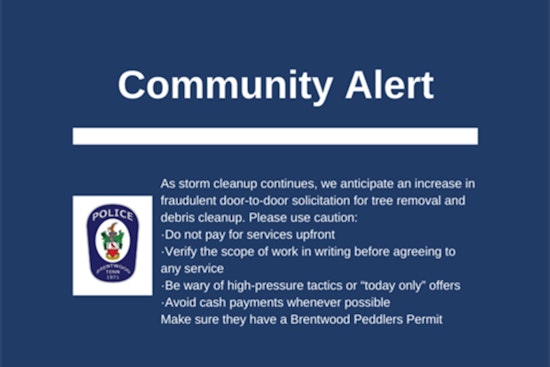 Brentwood Officials Warn Residents of Scam Risks During Storm Cleanup Efforts