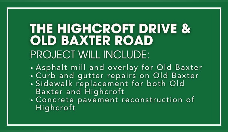 Chesterfield Invites Residents to Discuss Highcroft Drive and Old Baxter Road Improvements at City Hall Open House