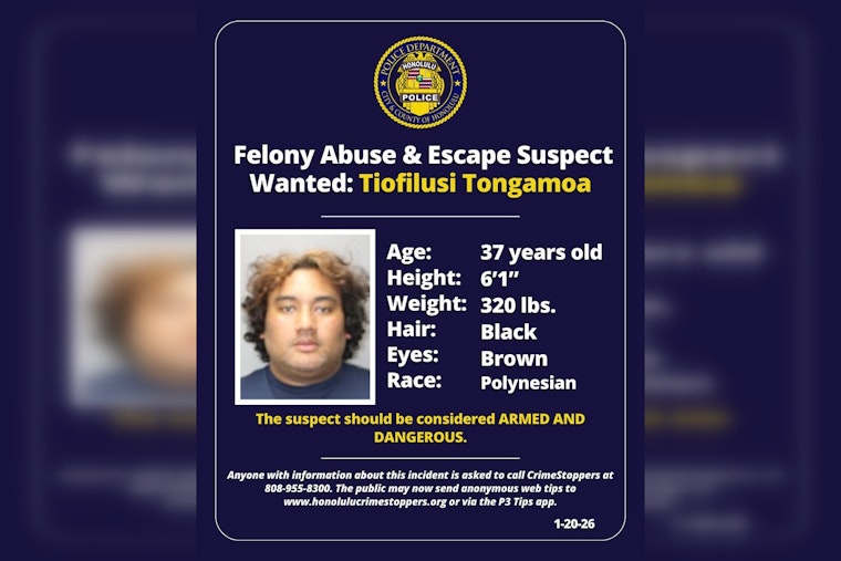 Cuffed Aiea Suspect Bolts From Cops, Now Wanted For Felony Abuse