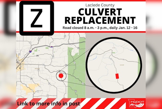 Culvert Replacement Closes Section of Laclede County Route Z for Weekday Work, MoDOT Advises Detour