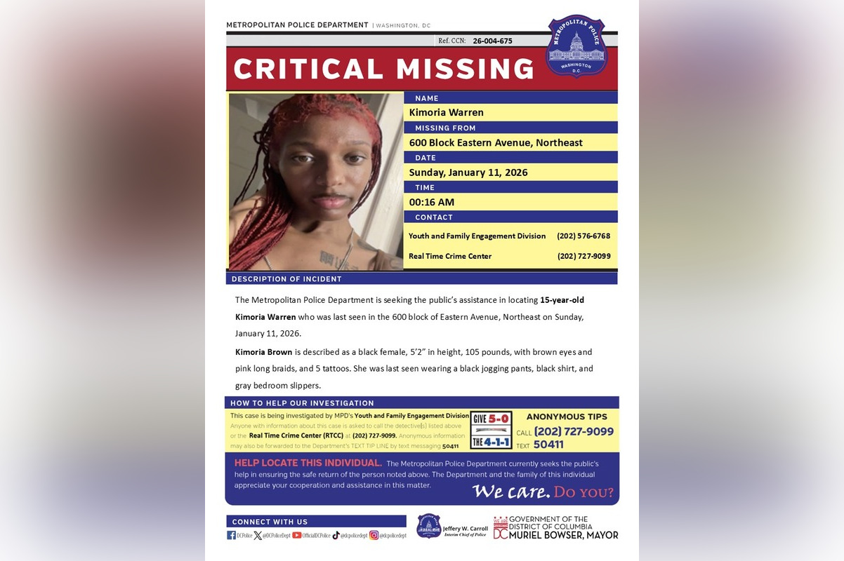 DC Police Seek Public Help to Locate Missing 15-Year-Old Kimoria