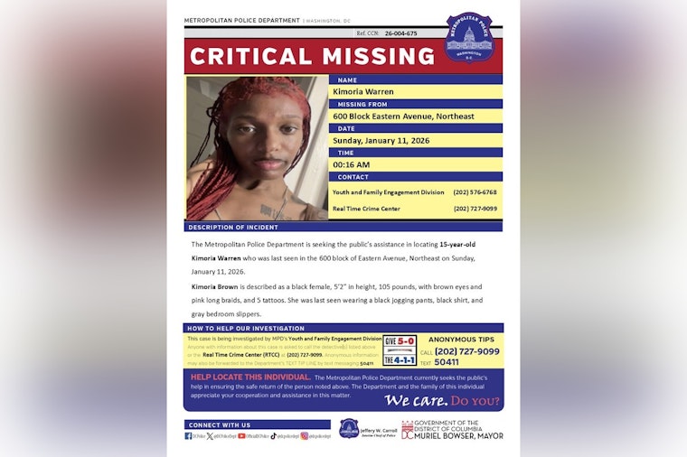 DC Police Seek Public Help to Locate Missing 15-Year-Old Kimoria Warren Last Seen in Northeast Area