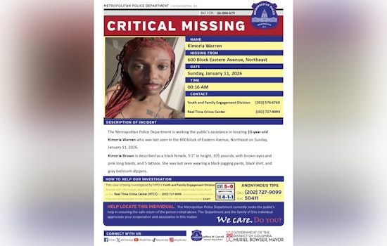 DC Police Seek Public Help to Locate Missing 15-Year-Old Kimoria Warren Last Seen in Northeast Area