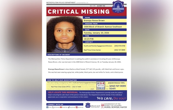DC Police Seek Public's Help in Locating Missing 20-Year-Old Branaya Reese Brown