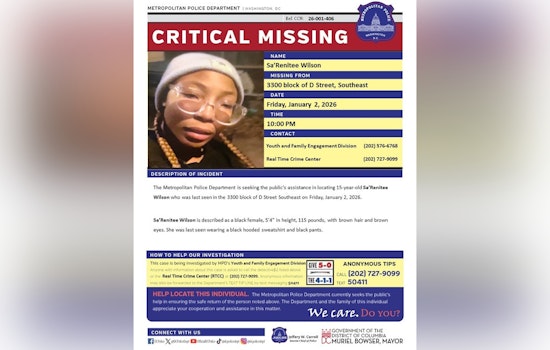 DC Police Seek Public's Help to Locate Missing 15-Year-Old Sa’Renitee Wilson in Southeast Washington