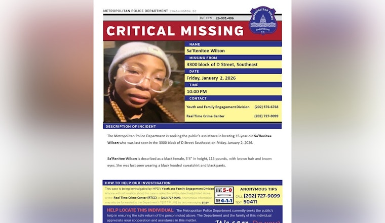 DC Police Seek Public's Help to Locate Missing 15-Year-Old Sa’Renitee Wilson in Southeast Washington