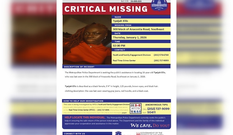 DC Police Issue Urgent Appeal for Help in Search for Missing 16-Year-Old Tyaijah Ellis