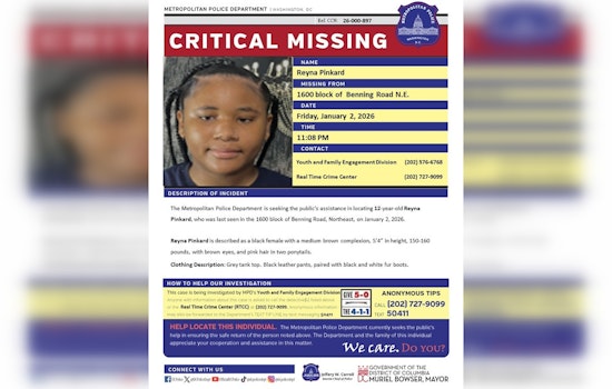 DC Police Seek Public's Help to Find Missing 12-Year-Old Reyna Pinkard in Northeast Washington