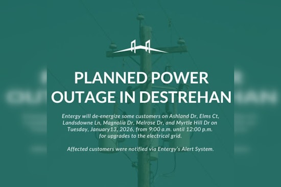 Destrehan to Experience Planned Power Outage on January 13 as Entergy Upgrades Grid