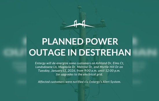 Destrehan to Experience Planned Power Outage on January 13 as Entergy Upgrades Grid