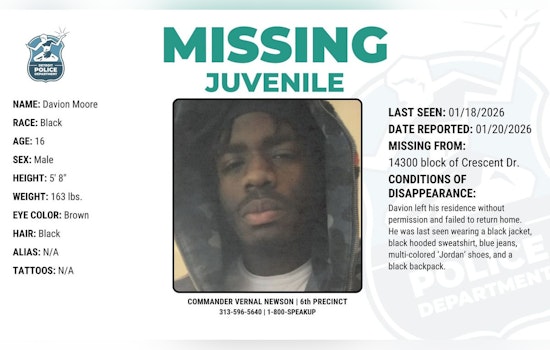 Detroit Police Seek Public Help to Locate Missing Teenager Davion Moore