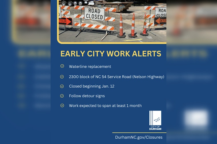 Durham, NC Residents Advised of Detours Amid Waterline Replacement on Nelson Highway