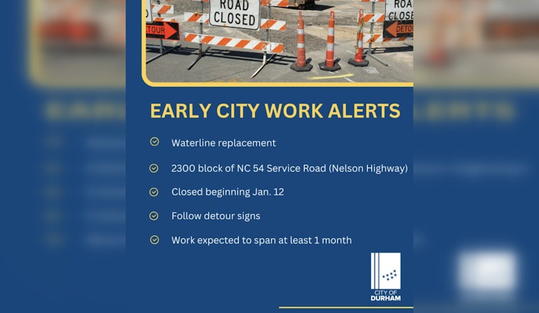 Durham, NC Residents Advised of Detours Amid Waterline Replacement on Nelson Highway