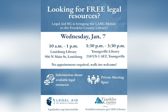 Franklin County Libraries to Host Legal Aid NC's Mobile Unit in Louisburg and Youngsville for Free Legal Consultations