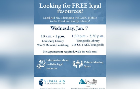 Franklin County Libraries to Host Legal Aid NC's Mobile Unit in Louisburg and Youngsville for Free Legal Consultations