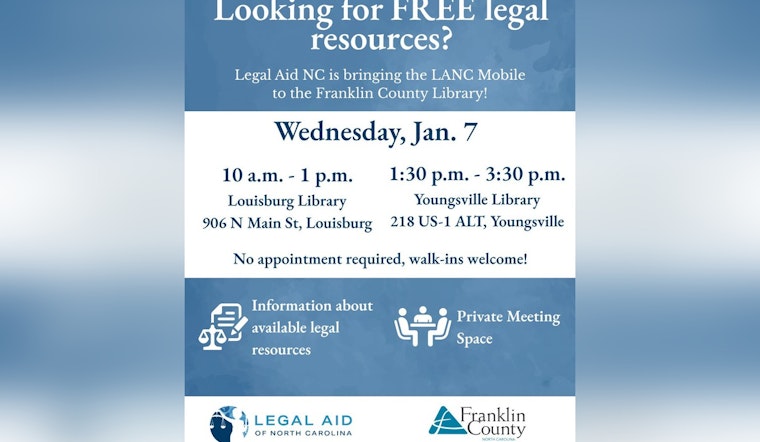 Franklin County Libraries to Host Legal Aid NC's Mobile Unit in Louisburg and Youngsville for Free Legal Consultations