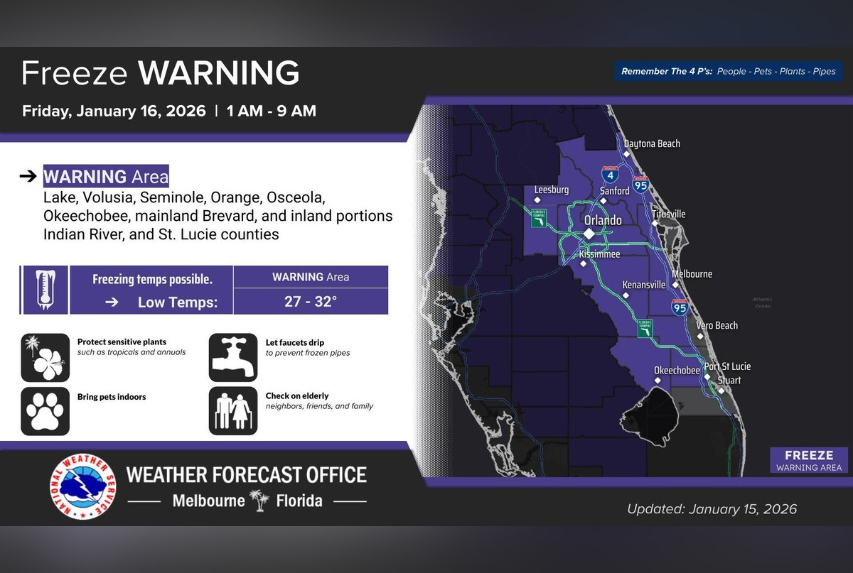 Freeze Warning Issued for Orange City and Volusia County as Cold