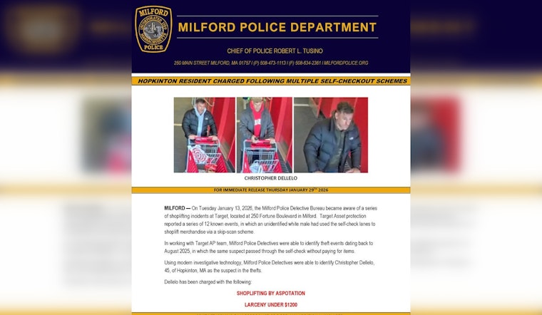 Hopkinton Man Charged in Milford Target Skip-Scan Thefts, Police Leverage Technology to Unmask Suspect