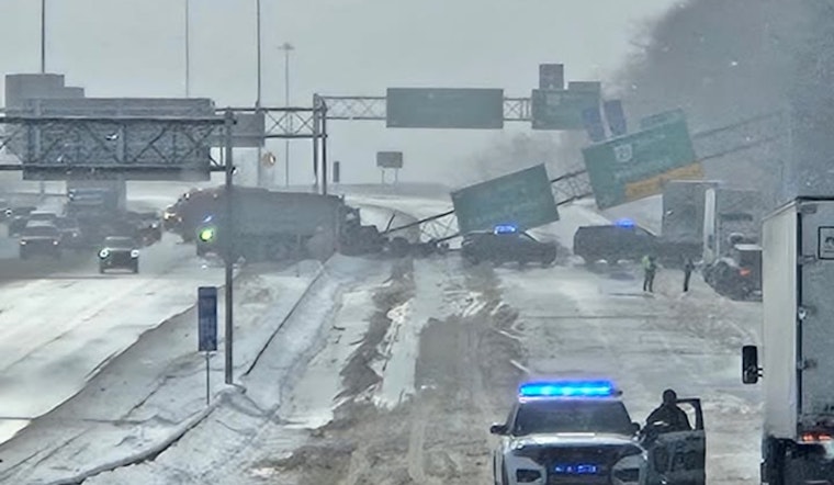 I-77 Southbound Lanes Closed in Copley Township, OH After Dump Truck Crash Causes Sign Collapse
