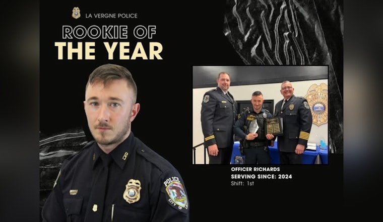 La Vergne Police Department Awards Officer Richards 'Rookie of the Year' for Outstanding First-Year Service