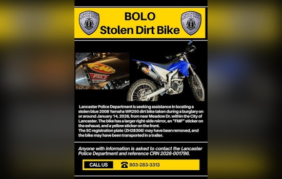 Lancaster Police Seek Public's Help to Recover Stolen Dirt Bike Amid Burglary Investigation