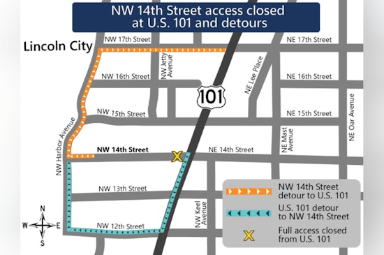 Lincoln City Drivers Alert, U.S. 101 at NW 14th Street Closing for ADA Upgrades and Safety Enhancements