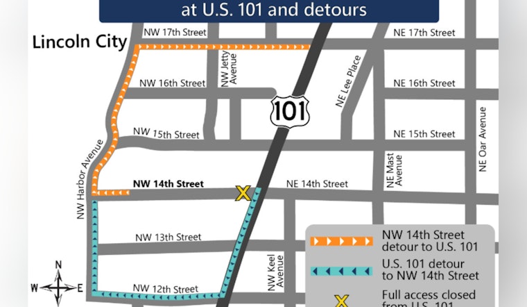 Lincoln City Drivers Alert, U.S. 101 at NW 14th Street Closing for ADA Upgrades and Safety Enhancements