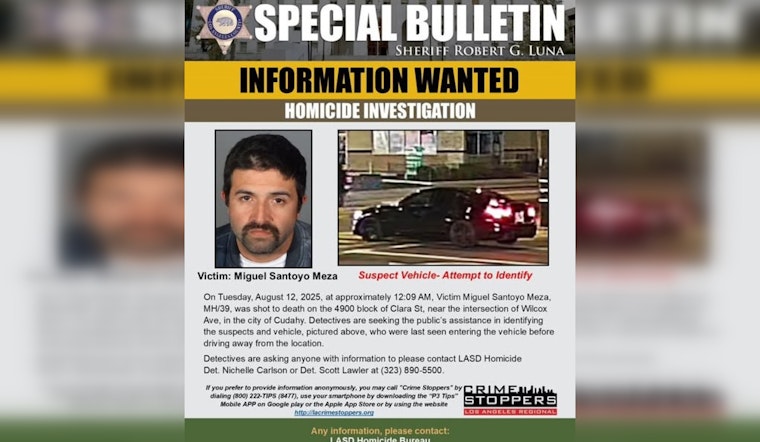 Los Angeles Sheriff's Department Seeks Community Help in Unsolved Cudahy Homicide Case
