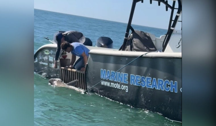 Manatee County Deputies and Mote Marine Rescue Entangled Shark Off Public Beach