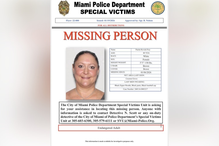 Miami Police Seek Public's Help to Locate Punita Kevala Frey, Missing from Coconut Grove for Nearly Two Weeks