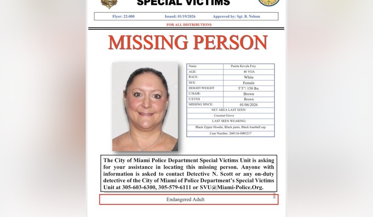 Miami Police Seek Public's Help to Locate Punita Kevala Frey, Missing from Coconut Grove for Nearly Two Weeks