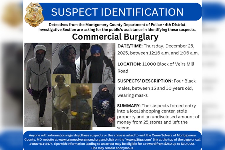 Montgomery County Police Seek Witnesses After Veirs Mill Road Commercial Burglary, Rewards Offered for Crucial Tips