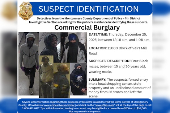 Montgomery County Police Seek Witnesses After Veirs Mill Road Commercial Burglary, Rewards Offered for Crucial Tips