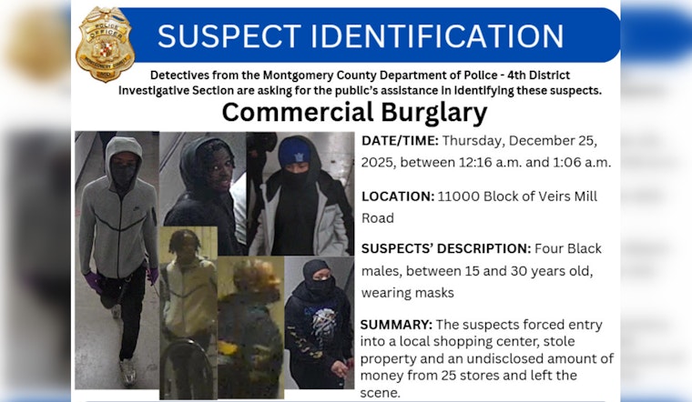 Montgomery County Police Seek Witnesses After Veirs Mill Road Commercial Burglary, Rewards Offered for Crucial Tips