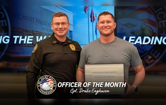 Mt. Juliet Police Honor Corporal Drake Enghusen with December Officer of the Month Award
