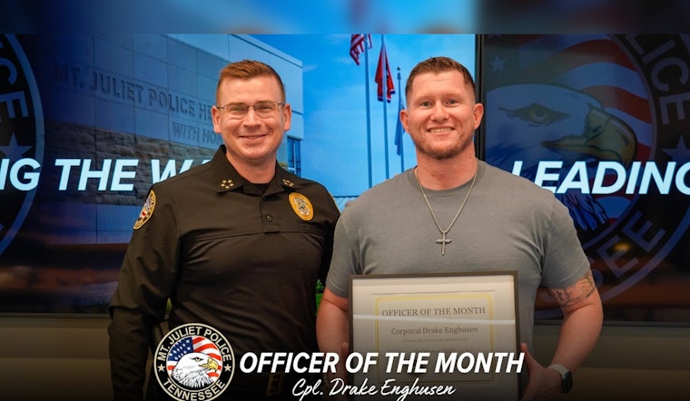 Mt. Juliet Police Honor Corporal Drake Enghusen with December Officer of the Month Award