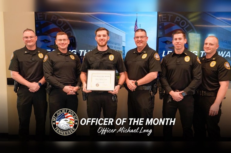 Mt. Juliet Police Honor Officer Long with November Officer of the Month for Exemplary Service