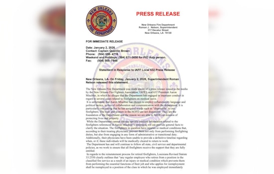 New Orleans Fire Department Superintendent Affirms Commitment to Firefighters Amid Union Dispute