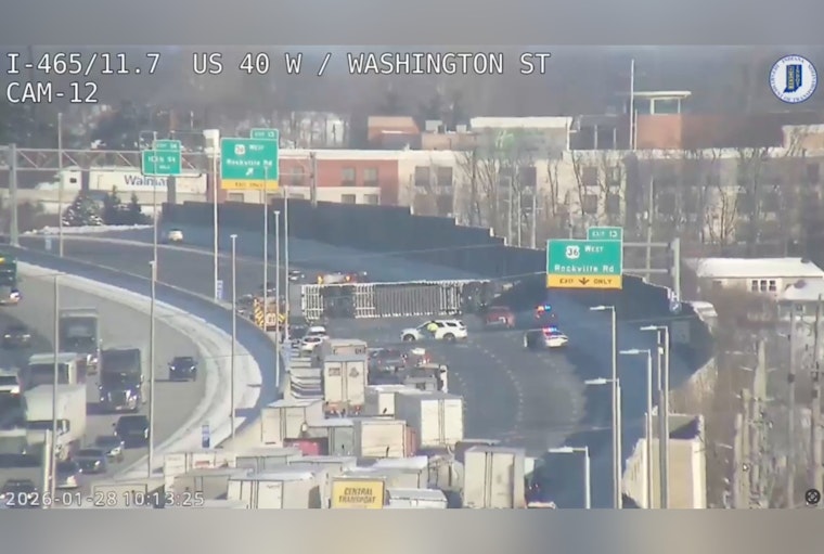 Overturned Semi Causes Major Traffic Snarl on I-465 in Indianapolis